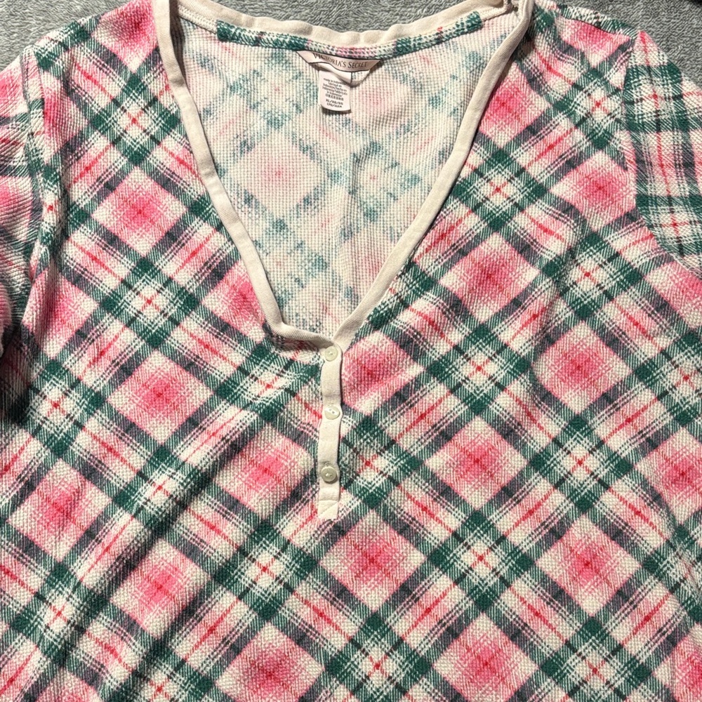 Victoria's Secret Pink, Green and Cream Plaid Waffle Boxer Shorts